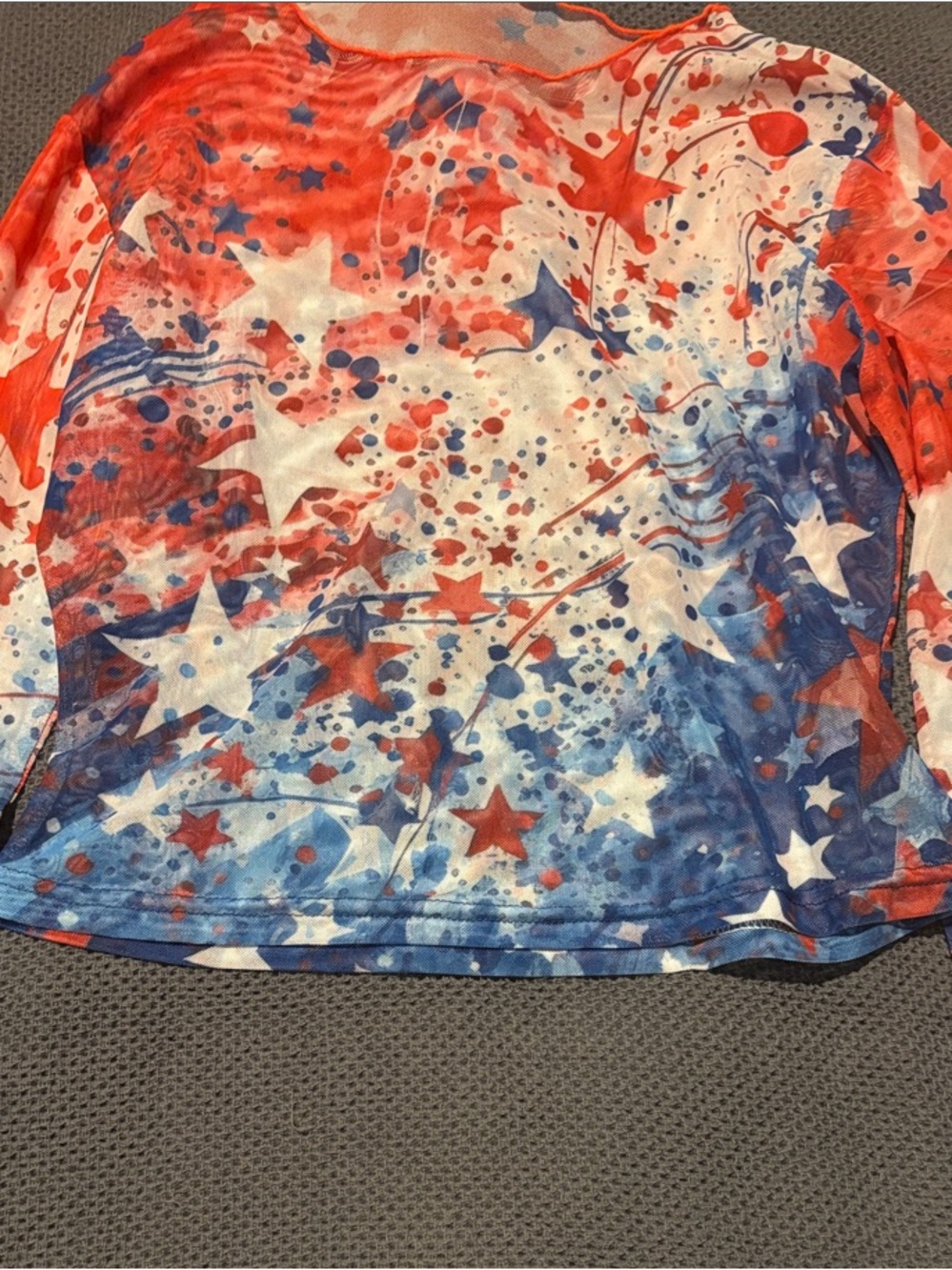 Women’s Red & Blue Star-Print MESH  Long Sleeve Top
